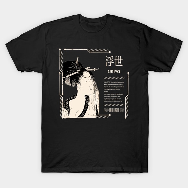 Japanese Retro Saying Ukiyo-e Vintage Geisha Traditional Kanji Character 643 T-Shirt by dvongart